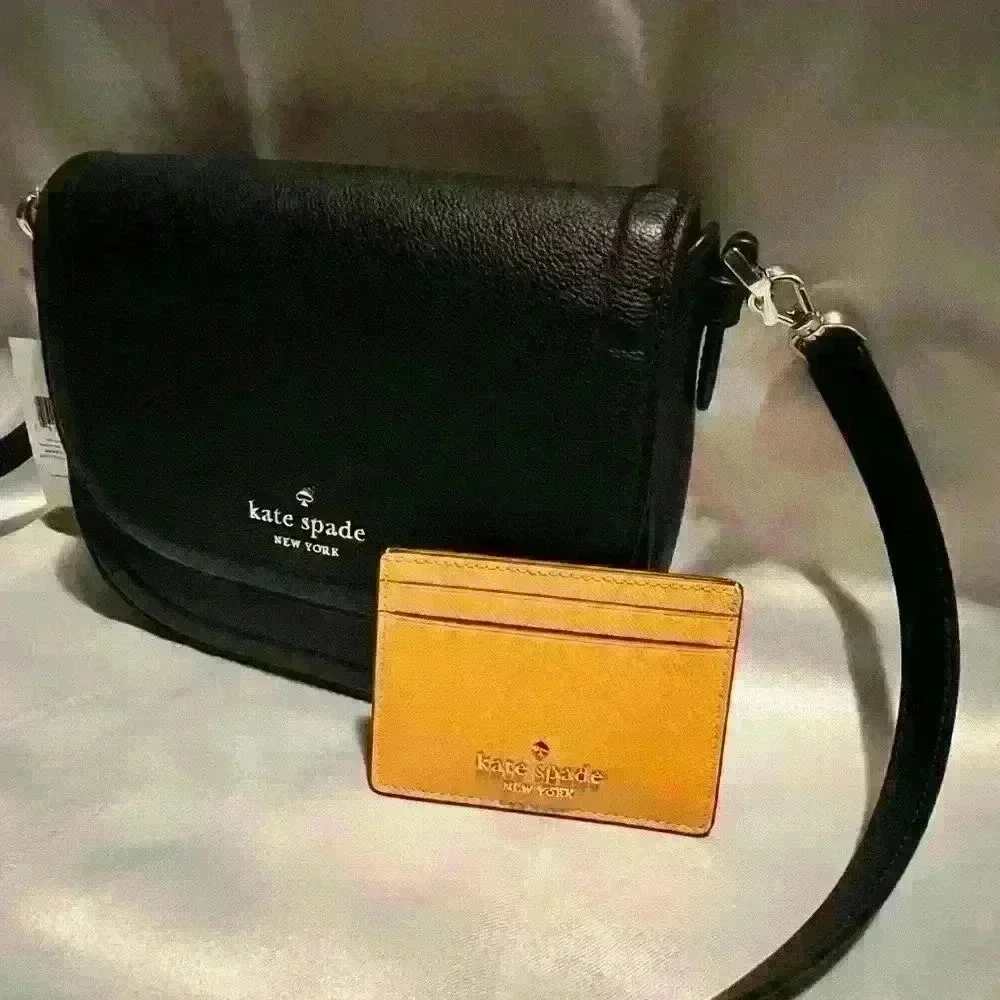 INCREDIBLE Kate Spade Saddle Bag BlK Pebbled Leather YLW Daffodil Leather Small - Picture 2 of 11